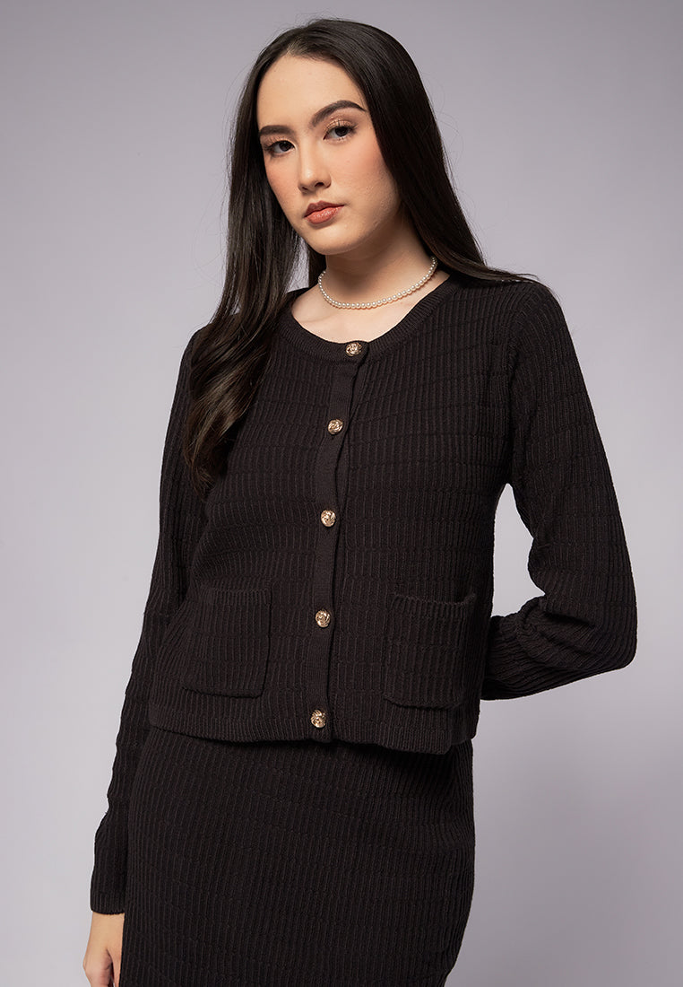 Tweed Knit Cardigan with Pocket