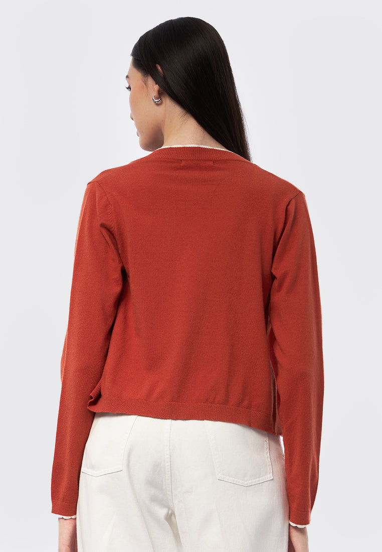 Long Sleeve Cardigan with Contrast Lining