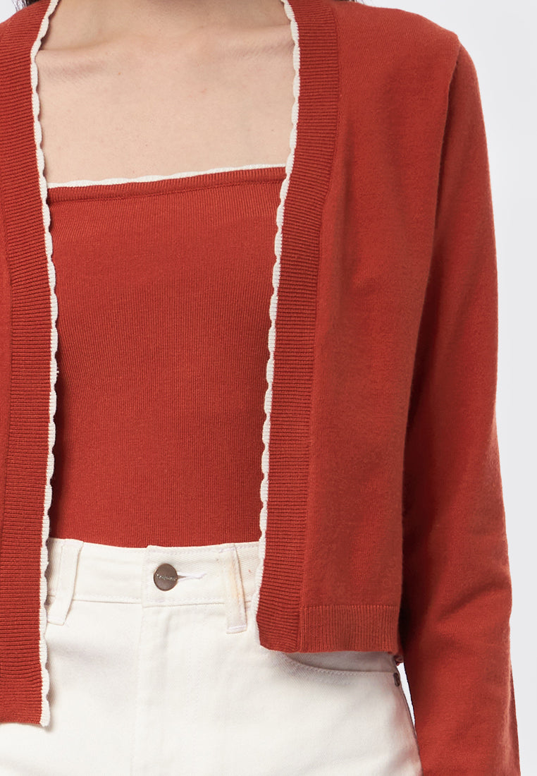 Long Sleeve Cardigan with Contrast Lining