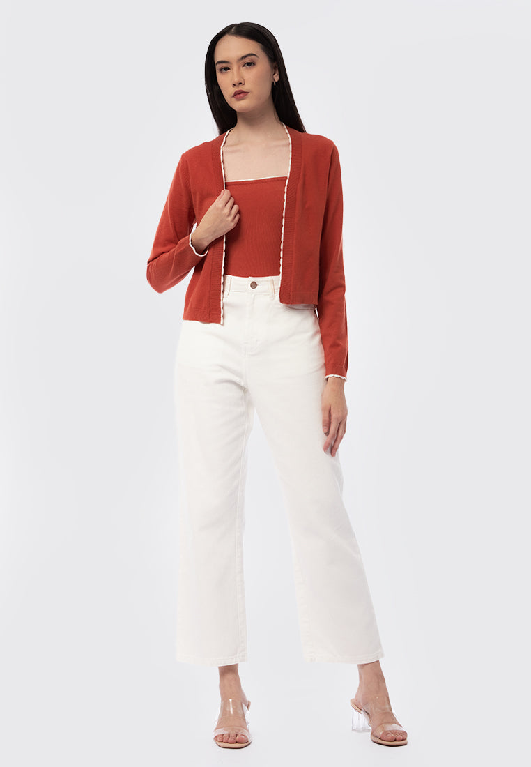 Long Sleeve Cardigan with Contrast Lining
