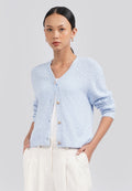 Textured Long Sleeve Knit Cardigan Ice Blue