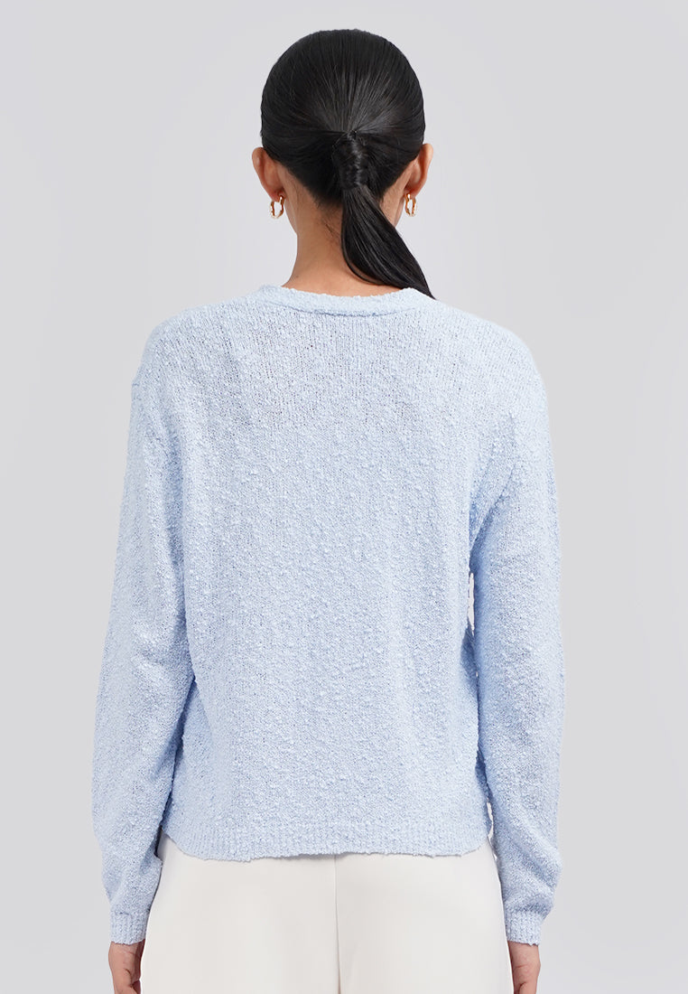 Textured Long Sleeve Knit Cardigan Ice Blue
