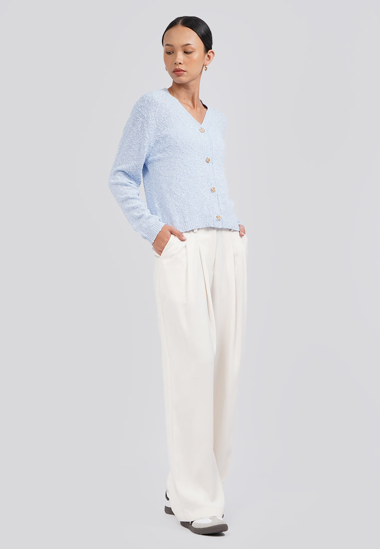 Textured Long Sleeve Knit Cardigan Ice Blue