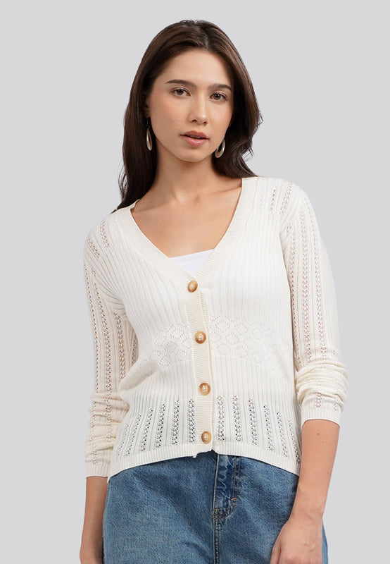 Lace Stitched Long Sleeve Cardigan