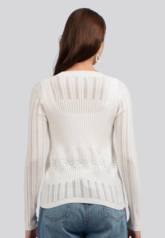 Lace Stitched Long Sleeve Cardigan