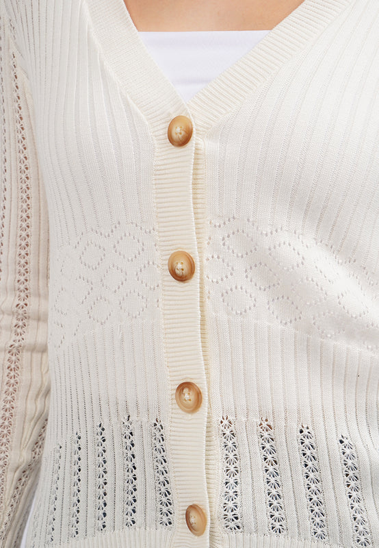 Lace Stitched Long Sleeve Cardigan