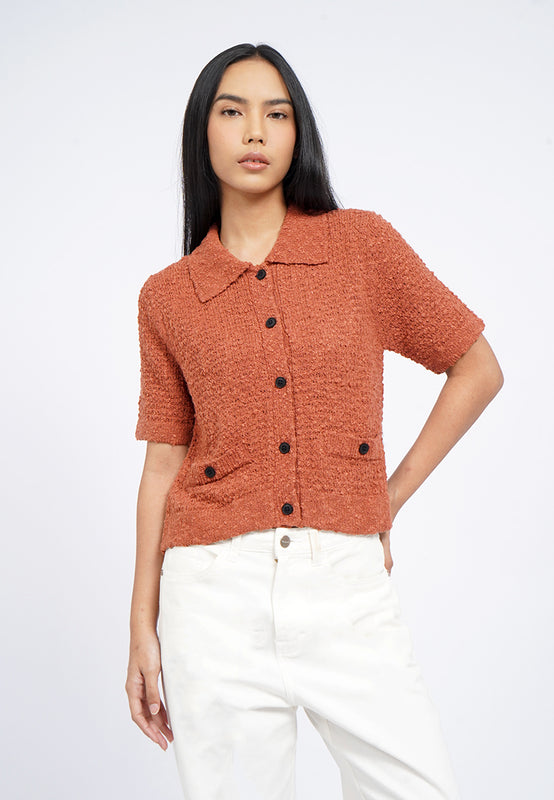 Short Sleeve Polo Knit Top