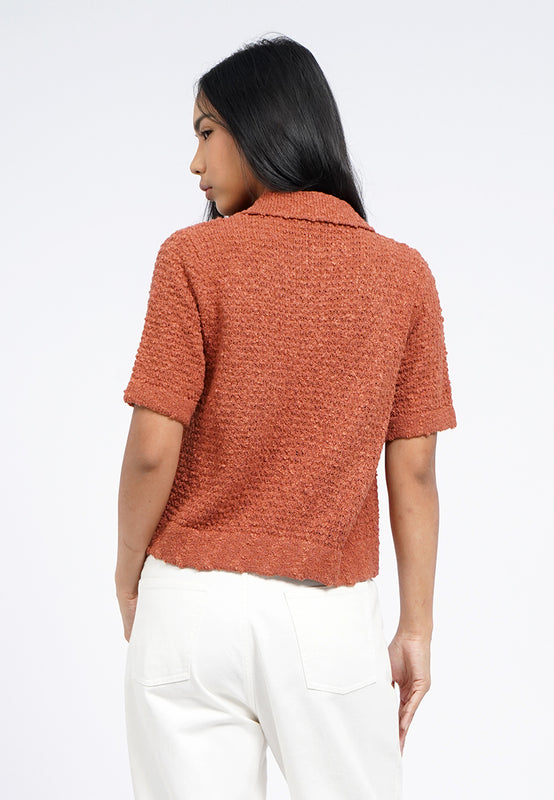 Short Sleeve Polo Knit Top