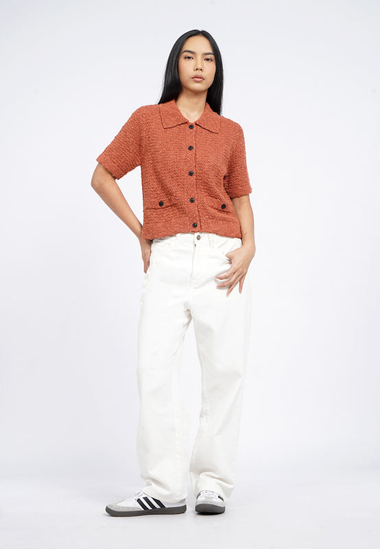 Short Sleeve Polo Knit Top