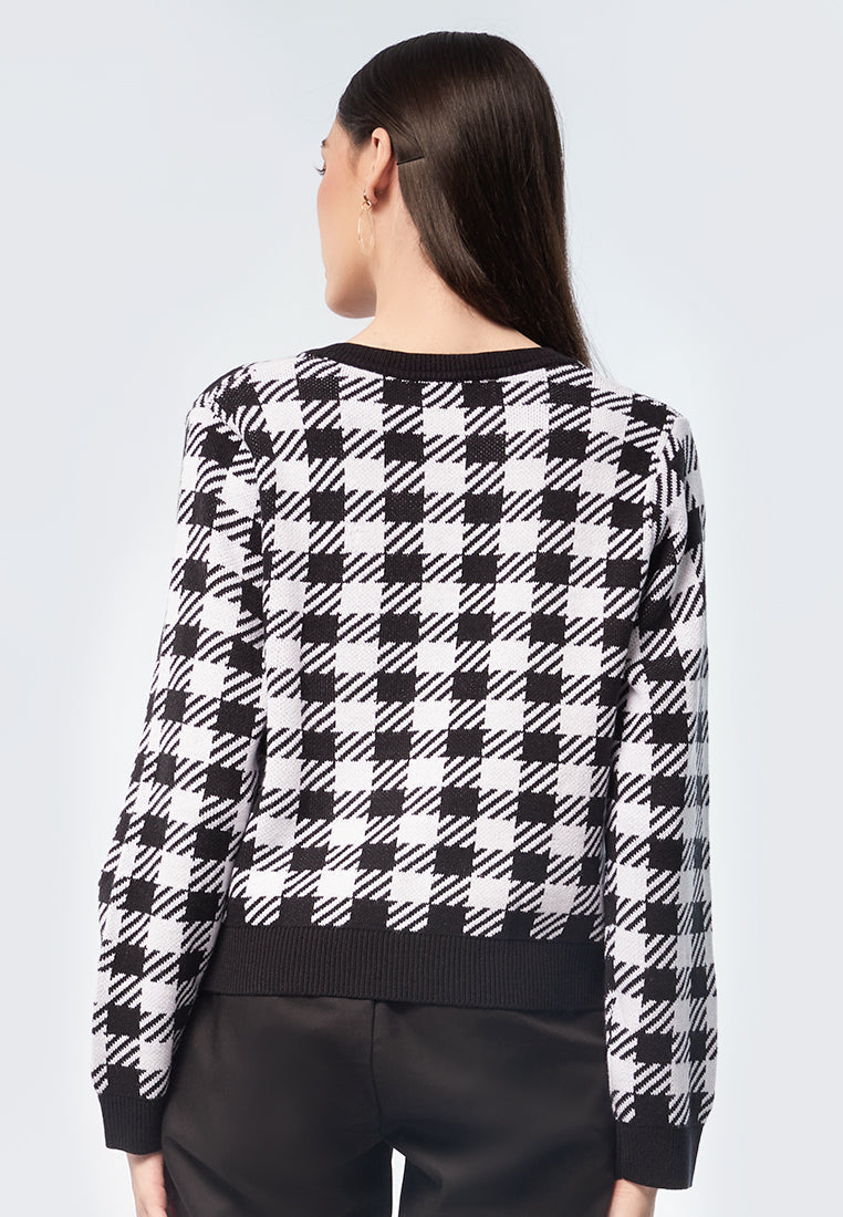 Check Crop Knit Cardigan