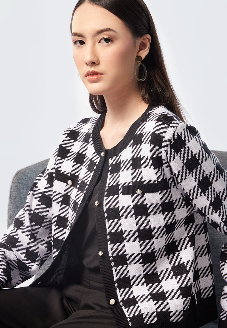 Check Crop Knit Cardigan
