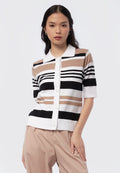 Short Sleeve Striped Knit Top Taupe