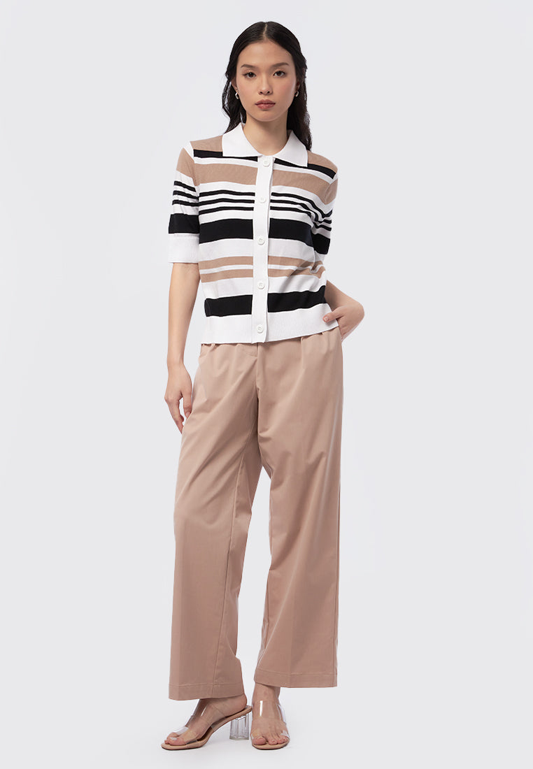 Short Sleeve Striped Knit Top Taupe
