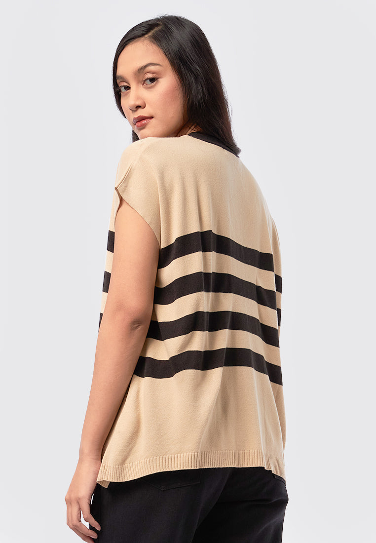 Oversized Sleeveless Knit Top Beige