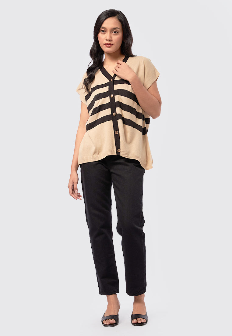 Oversized Sleeveless Knit Top Beige