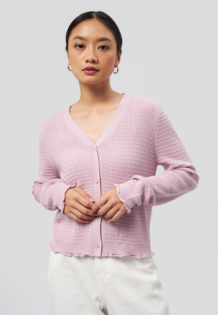Long Sleeve V-Neck Cardigan Pink