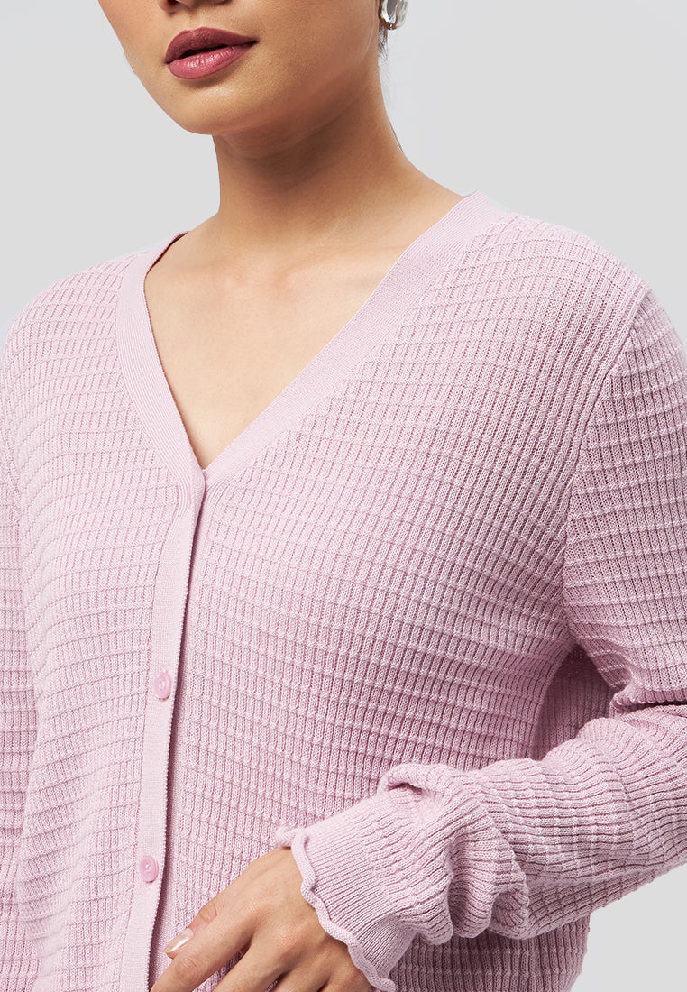 Long Sleeve V-Neck Cardigan Pink