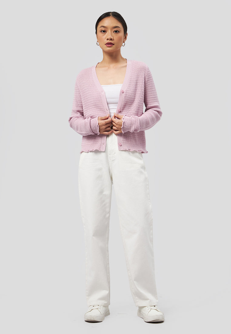 Long Sleeve V-Neck Cardigan Pink