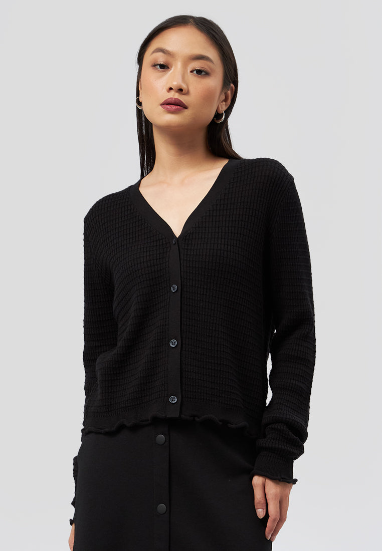 Long Sleeve V-Neck Cardigan Black