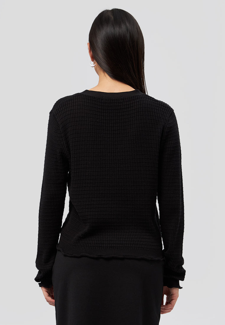 Long Sleeve V-Neck Cardigan Black
