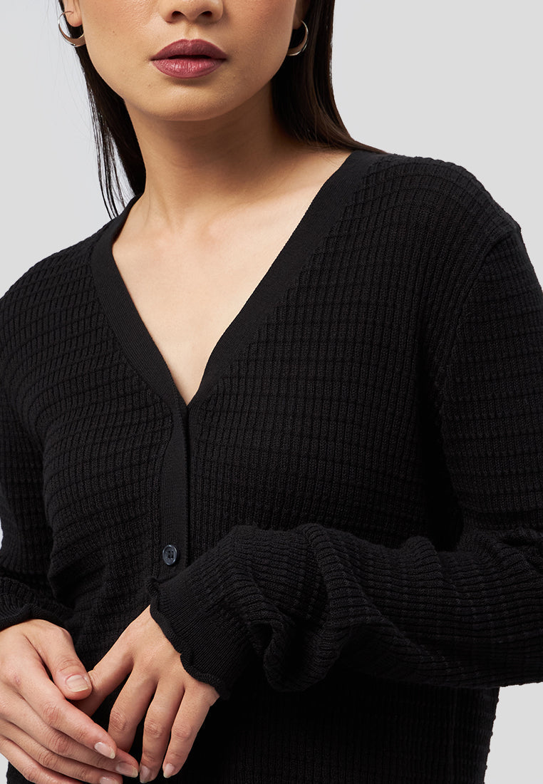 Long Sleeve V-Neck Cardigan Black