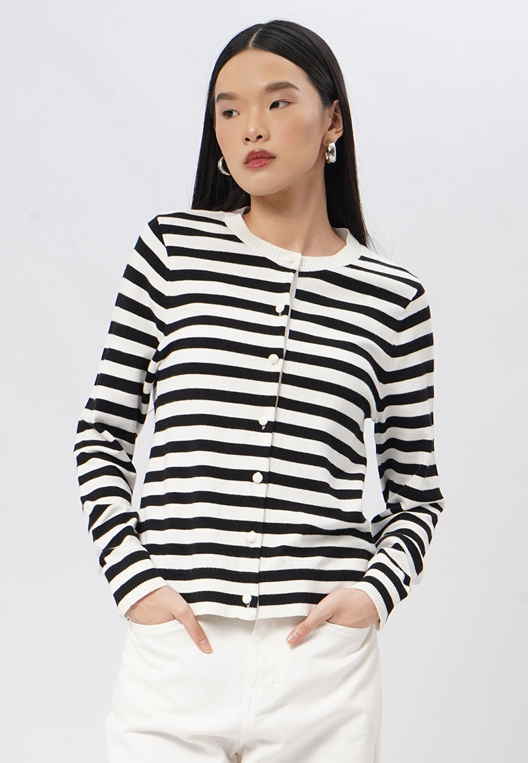 Long Sleeve Stripes Knit Top Black