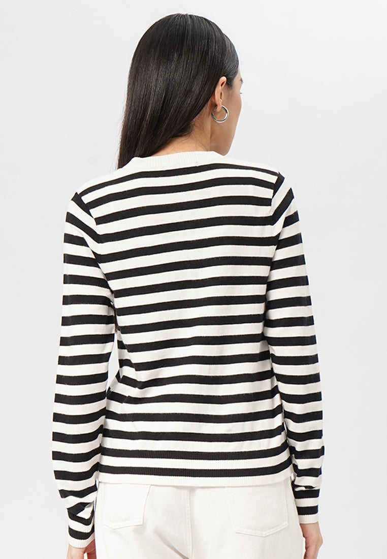 Long Sleeve Stripes Knit Top Black