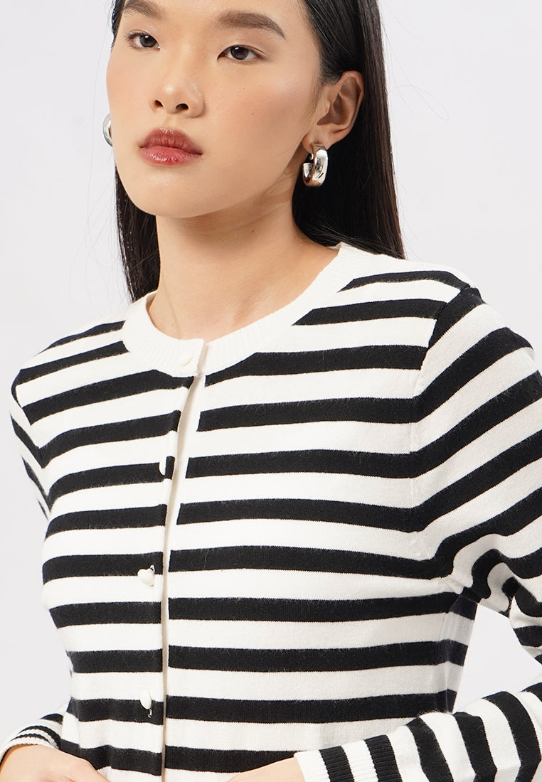 Long Sleeve Stripes Knit Top Black