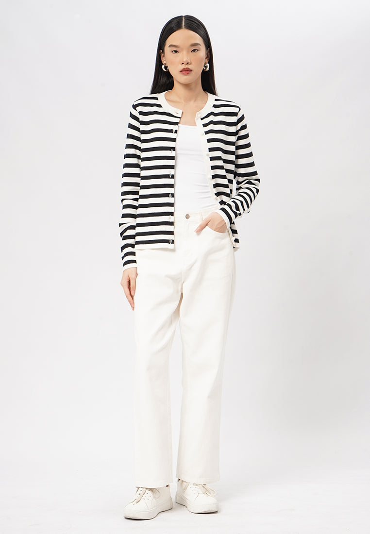 Long Sleeve Stripes Knit Top Black