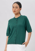 Round Neck Short Sleeve Knit Top Dark Green