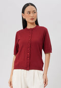 Round Neck Short Sleeve Knit Top Dark Red