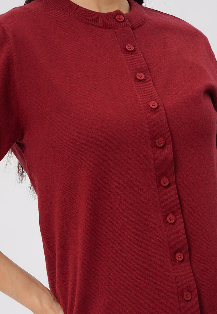 Round Neck Short Sleeve Knit Top Dark Red