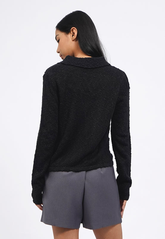 Long Sleeve Cardigan with Polo Collar