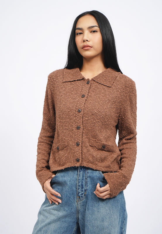 Long Sleeve Cardigan with Polo Collar