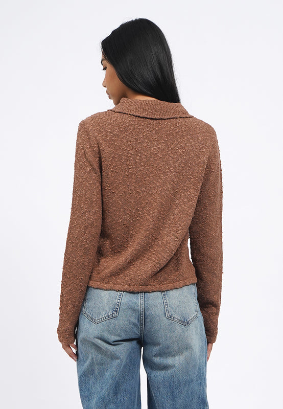 Long Sleeve Cardigan with Polo Collar