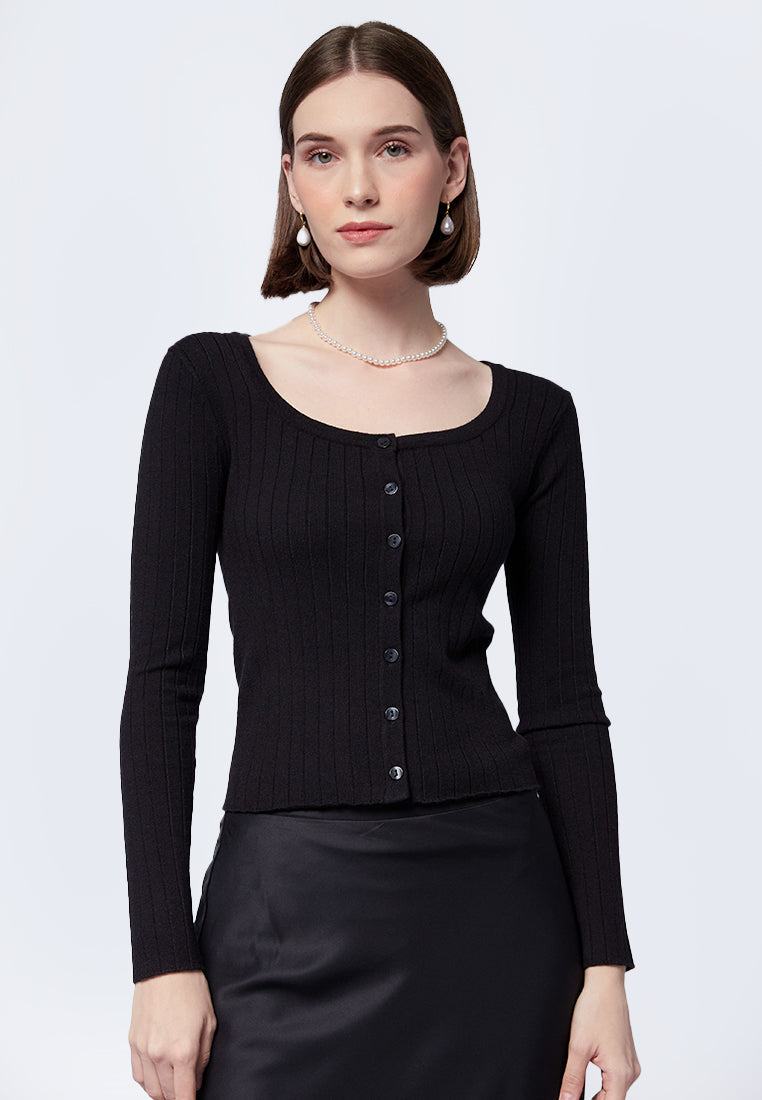 Rib Square Neck Cardi Top