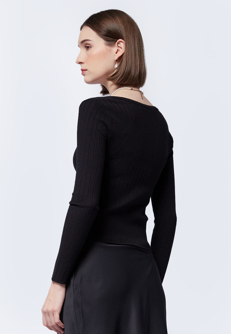 Rib Square Neck Cardi Top