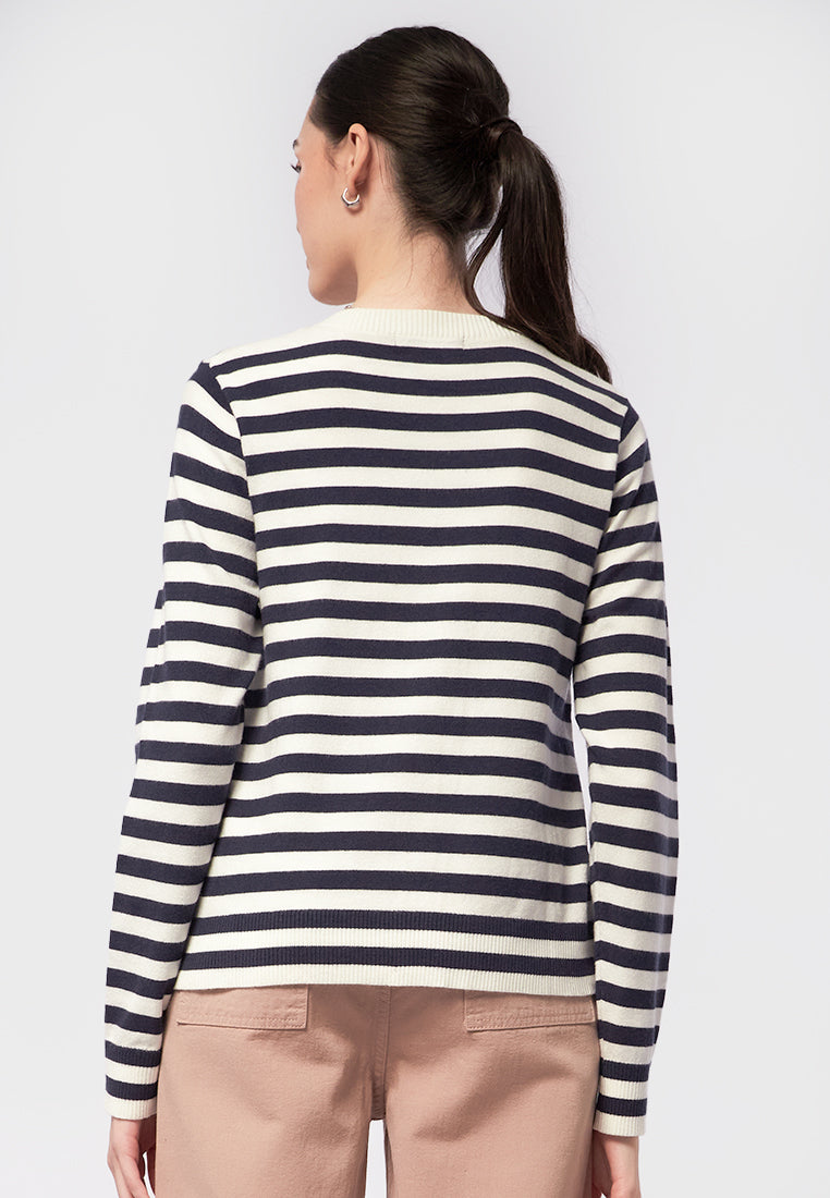 Round Neck Stripes Cardigan