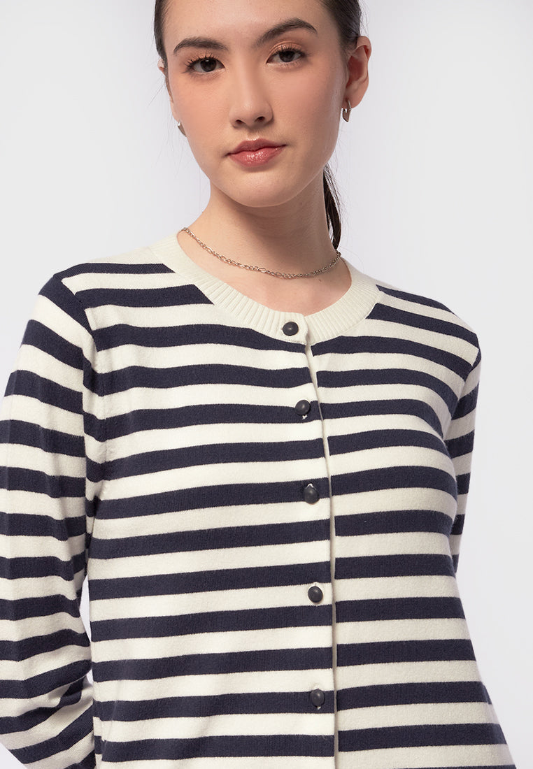 Round Neck Stripes Cardigan
