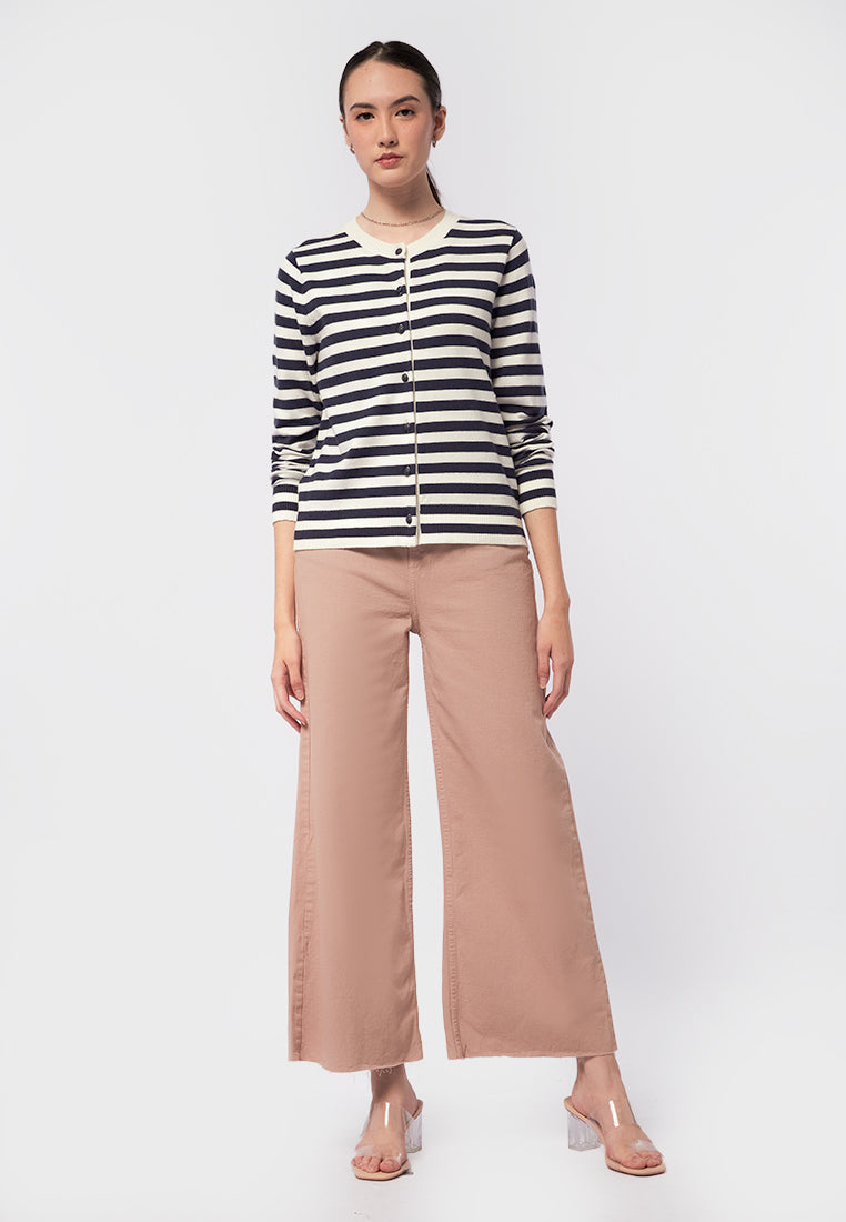 Round Neck Stripes Cardigan