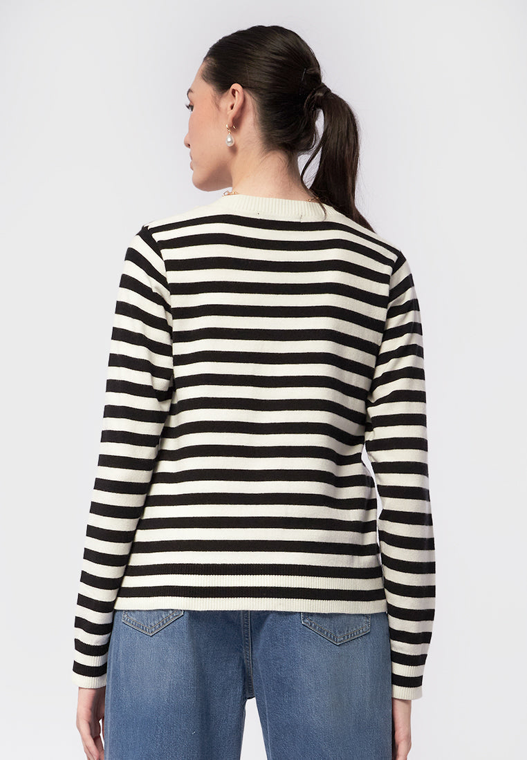 Round Neck Stripes Cardigan
