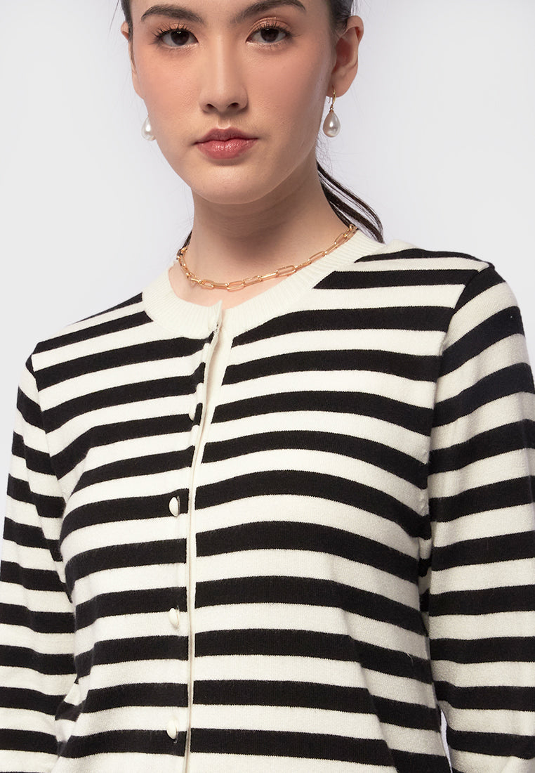 Round Neck Stripes Cardigan