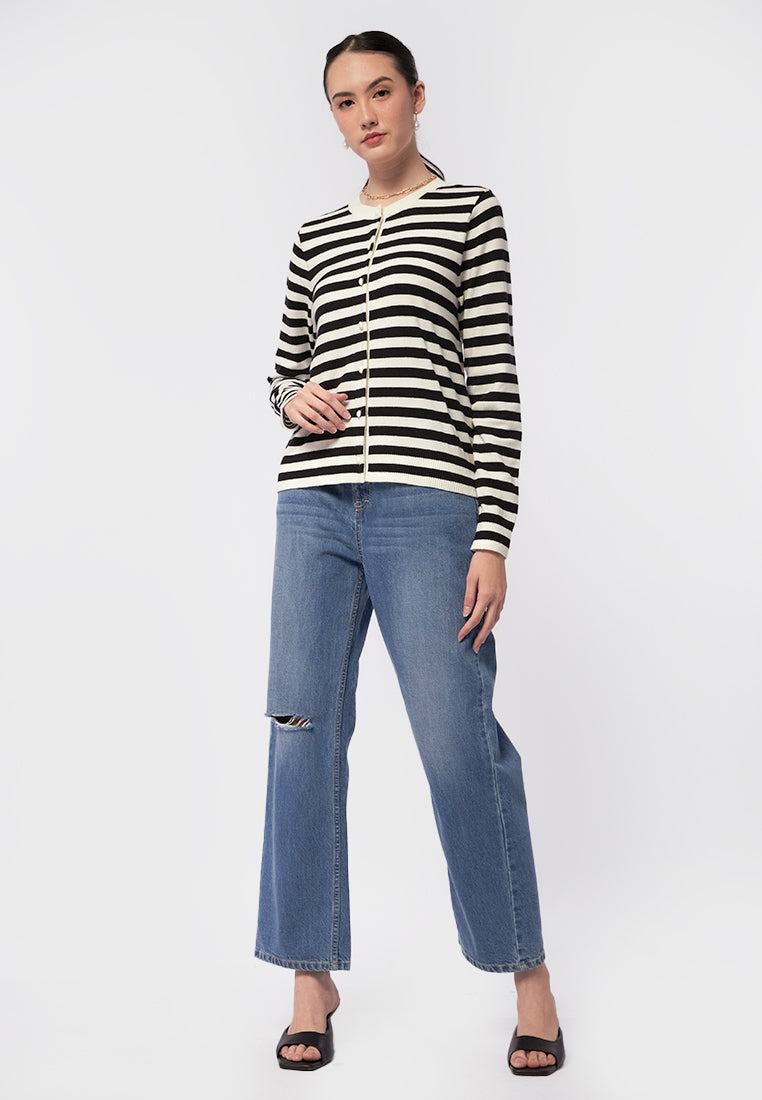 Round Neck Stripes Cardigan