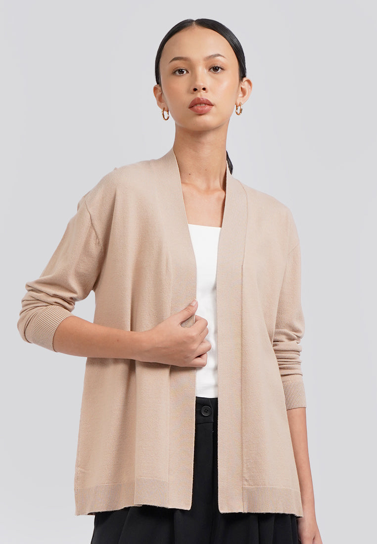 Long Sleeve Fine Knit Cardigan Khaki