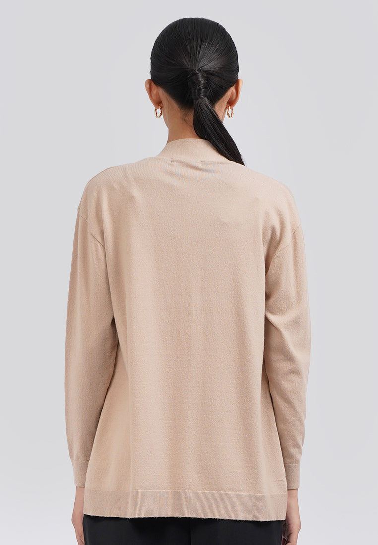Long Sleeve Fine Knit Cardigan Khaki