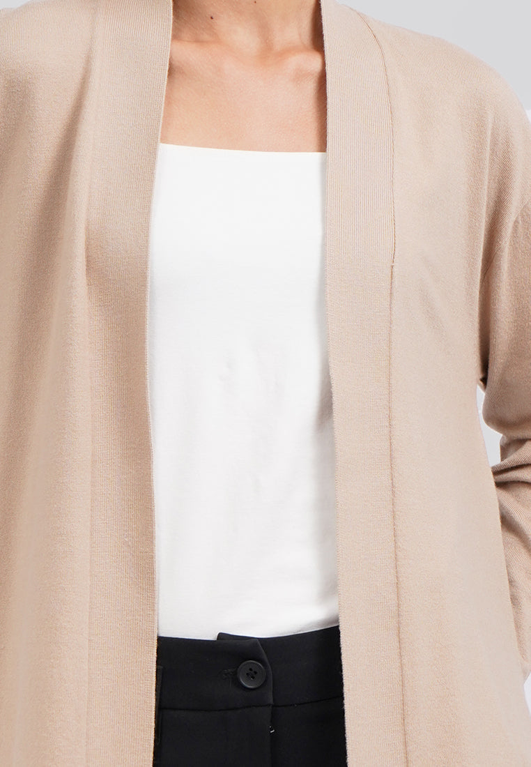 Long Sleeve Fine Knit Cardigan Khaki