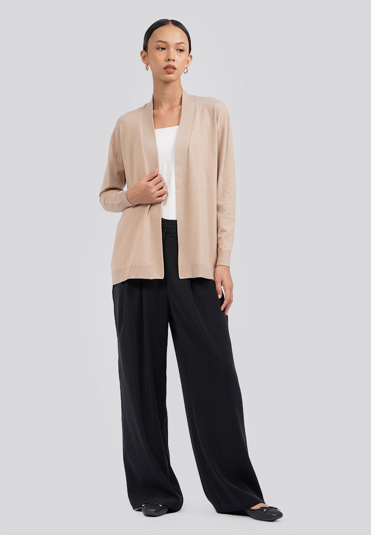 Long Sleeve Fine Knit Cardigan Khaki