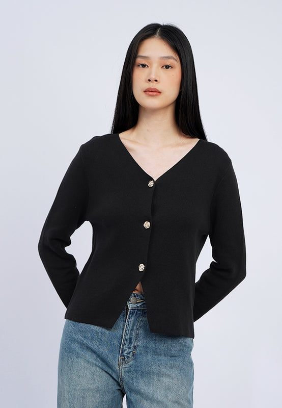 Contrast Button V-Neck Cardigan