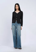 Contrast Button V-Neck Cardigan
