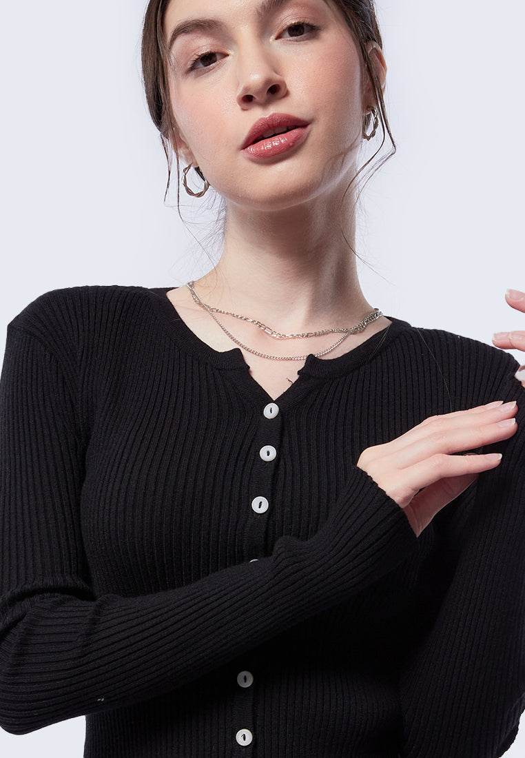 Button Up Rib Knit Cardigan